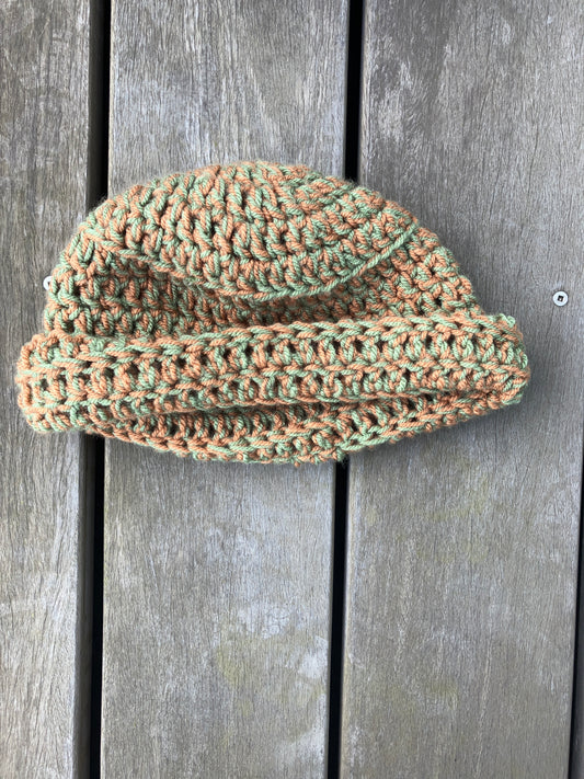 Brown and green bucket hat