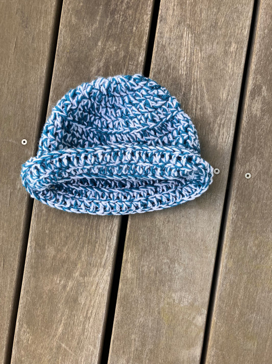 Blue and white bucket hat